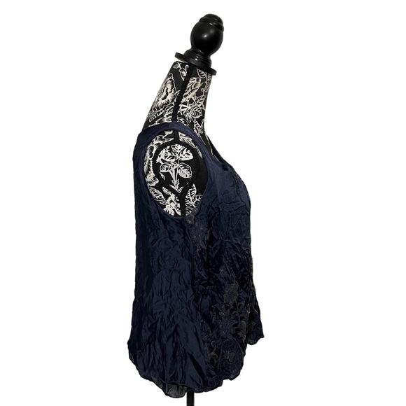 Marina Gigli Navy Blue Sleeveless Sequin Flowy Blouse Lace Floral Italy Small - Picture 8 of 11